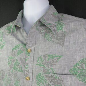 Vintage Cooke Street Hawaiian Aloha Shirt Mens L Gray Green Reverse Print